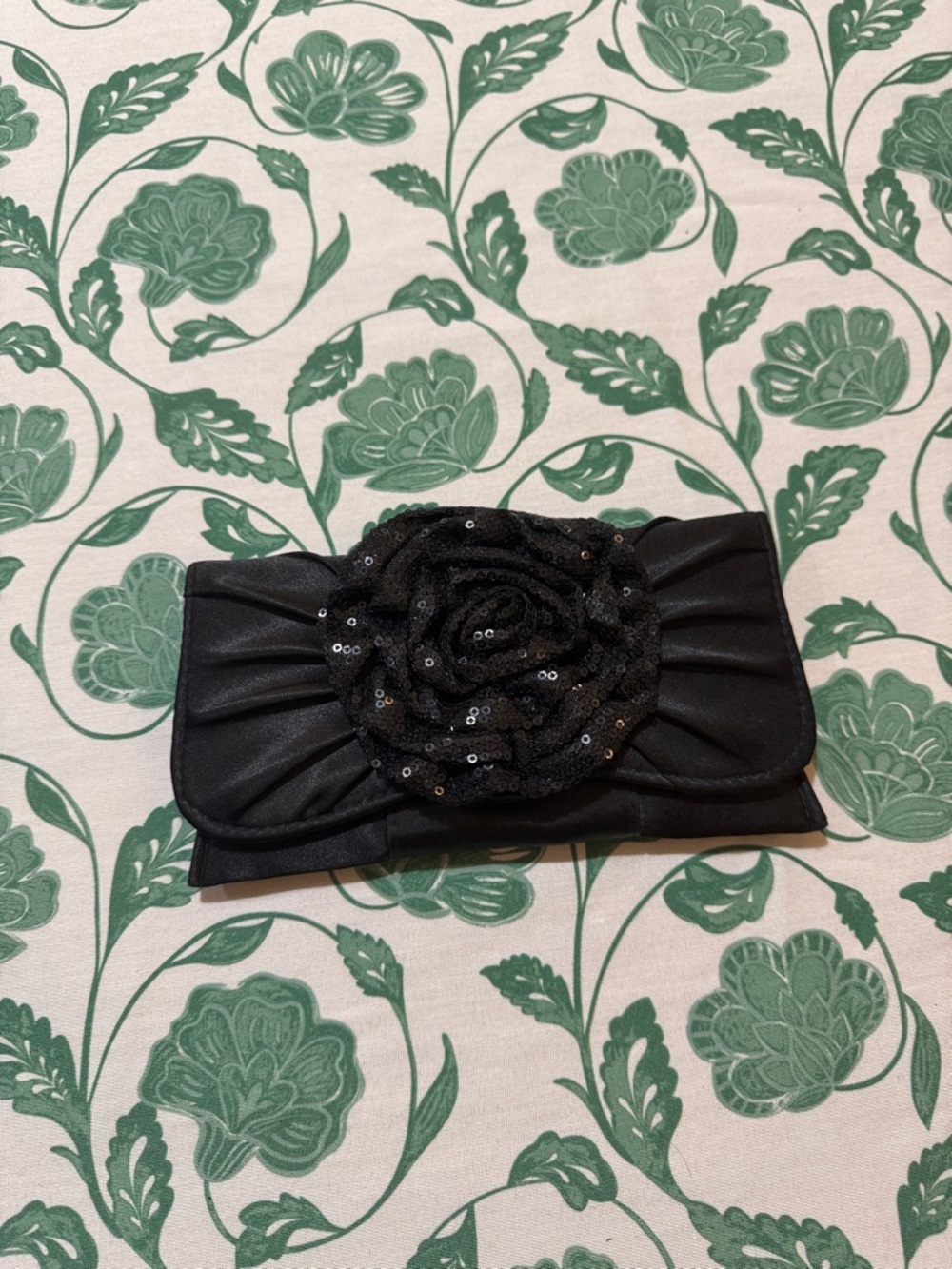 Black Sequin Rosette Evening Clutch